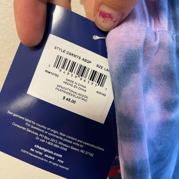 Champion Blue & Pink Tye Dye Sleep Set/ Lounge Wear Size Large NWT - Picture 3 of 3